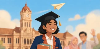 Ilustrasi mahasiswa Indonesia wisuda di universitas luar negeri